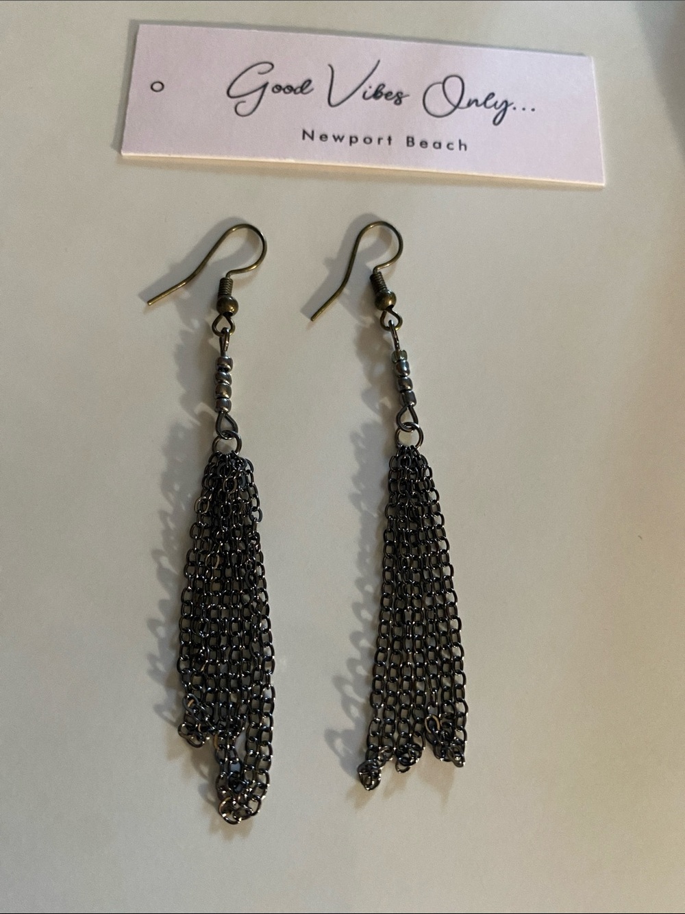 Good Vibes 😎 Only Newport Beach Jewelry Co. Black Chain Tassel Earrings!